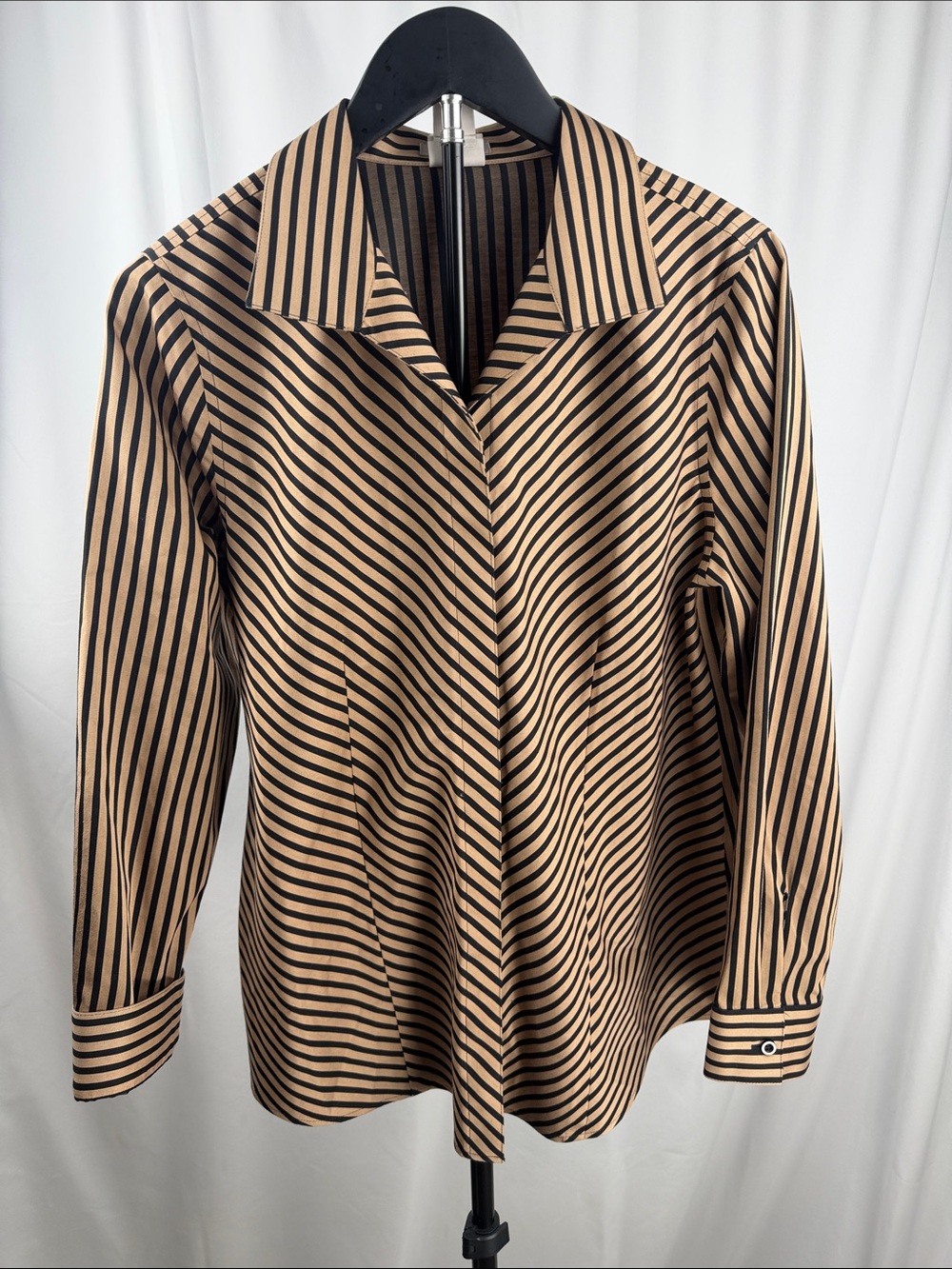 Chico's Black and Tan Striped Button-Down Shirt